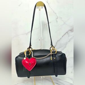 Black Leather Shoulder Bag with Red Heart Charm designs by Kate Spade *NWT.